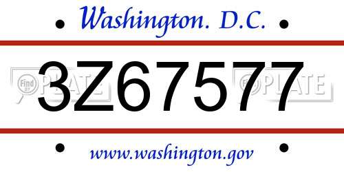 3Z67577 District Of Columbia License Plate