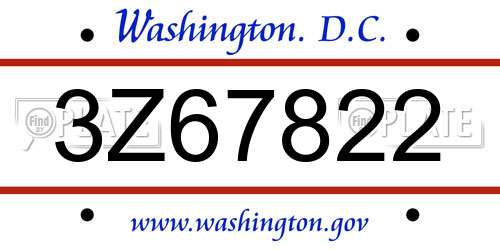 3Z67822 District Of Columbia License Plate