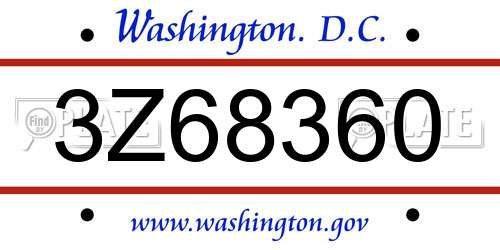 3Z68360 District Of Columbia License Plate