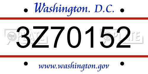 3Z70152 District Of Columbia License Plate