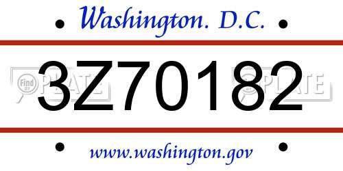 3Z70182 District Of Columbia License Plate