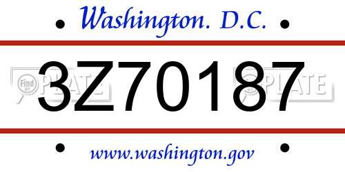 3Z70187 District Of Columbia License Plate