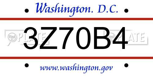 3Z70B4 District Of Columbia License Plate