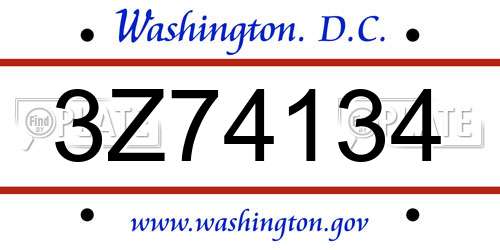 3Z74134 District Of Columbia License Plate