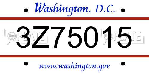 3Z75015 District Of Columbia License Plate