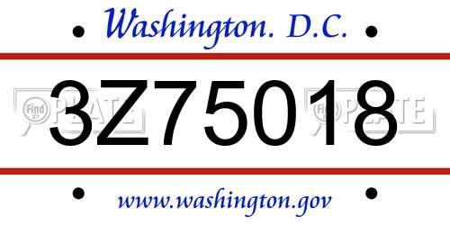 3Z75018 District Of Columbia License Plate
