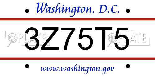3Z75T5 District Of Columbia License Plate
