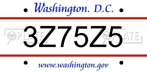 3Z75Z5 District Of Columbia License Plate