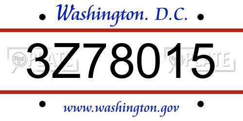 3Z78015 District Of Columbia License Plate