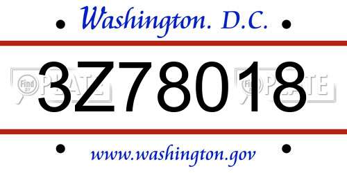 3Z78018 District Of Columbia License Plate