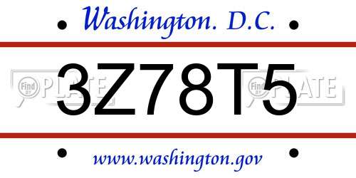 3Z78T5 District Of Columbia License Plate