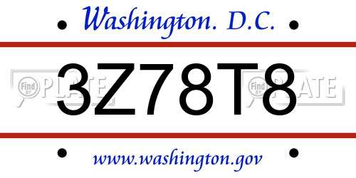 3Z78T8 District Of Columbia License Plate