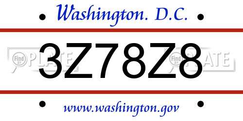 3Z78Z8 District Of Columbia License Plate