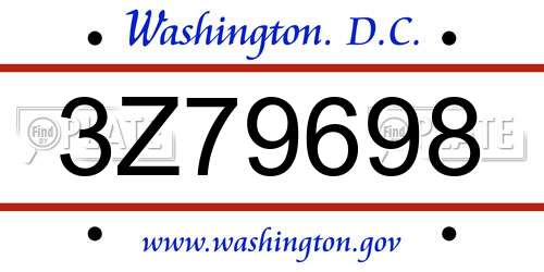 3Z79698 District Of Columbia License Plate