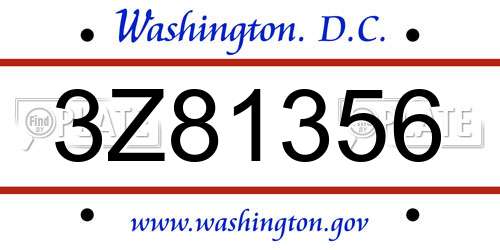 3Z81356 District Of Columbia License Plate