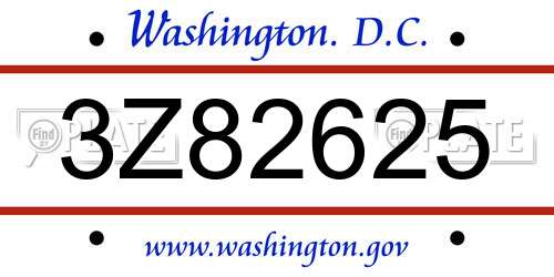 3Z82625 District Of Columbia License Plate