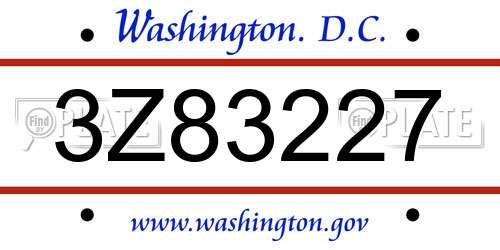 3Z83227 District Of Columbia License Plate