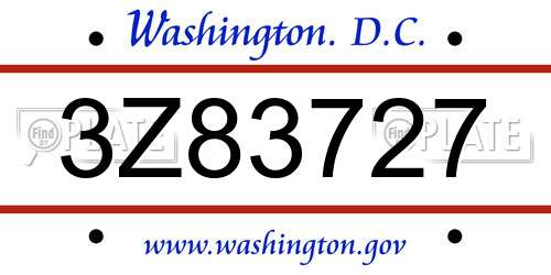 3Z83727 District Of Columbia License Plate