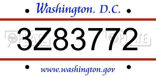 3Z83772 District Of Columbia License Plate