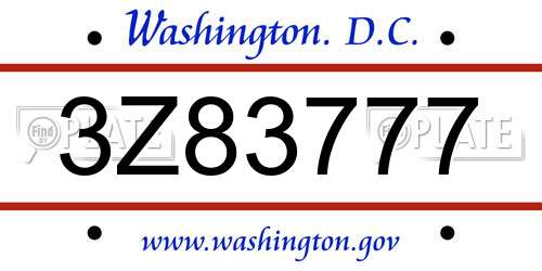 3Z83777 District Of Columbia License Plate