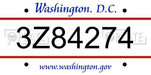 3Z84274 District Of Columbia License Plate