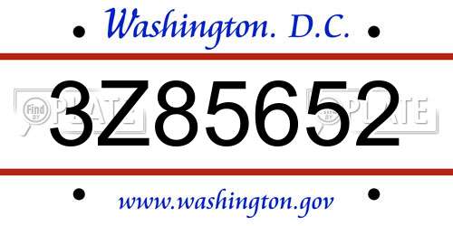 3Z85652 District Of Columbia License Plate