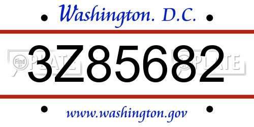 3Z85682 District Of Columbia License Plate