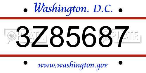 3Z85687 District Of Columbia License Plate