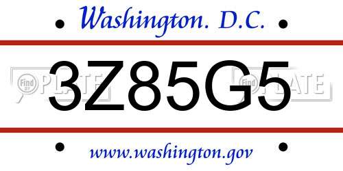 3Z85G5 District Of Columbia License Plate