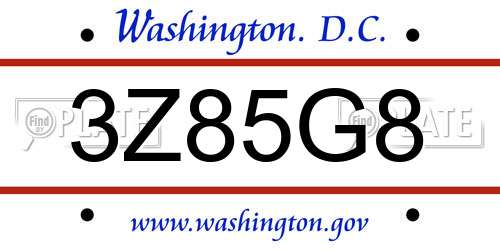 3Z85G8 District Of Columbia License Plate