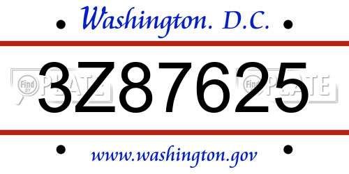 3Z87625 District Of Columbia License Plate