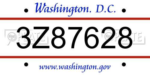 3Z87628 District Of Columbia License Plate