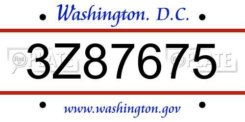 3Z87675 District Of Columbia License Plate