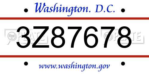 3Z87678 District Of Columbia License Plate