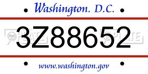 3Z88652 District Of Columbia License Plate