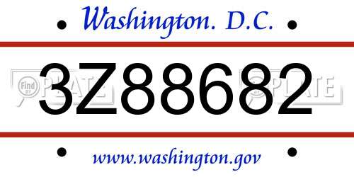 3Z88682 District Of Columbia License Plate