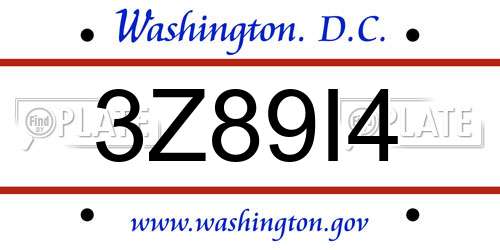 3Z89I4 District Of Columbia License Plate