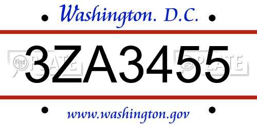 3ZA3455 District Of Columbia License Plate