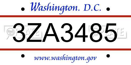 3ZA3485 District Of Columbia License Plate