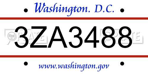 3ZA3488 District Of Columbia License Plate