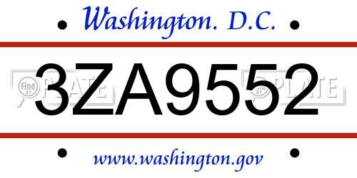 3ZA9552 District Of Columbia License Plate