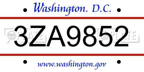 3ZA9852 District Of Columbia License Plate