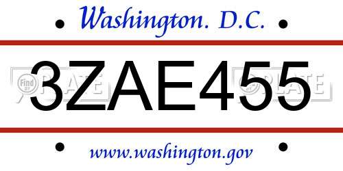 3ZAE455 District Of Columbia License Plate