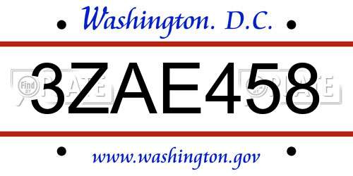 3ZAE458 District Of Columbia License Plate