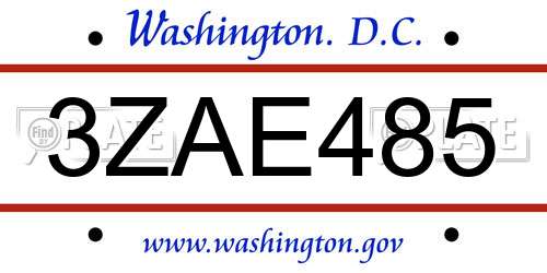 3ZAE485 District Of Columbia License Plate