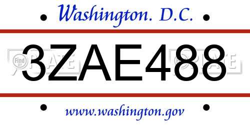 3ZAE488 District Of Columbia License Plate