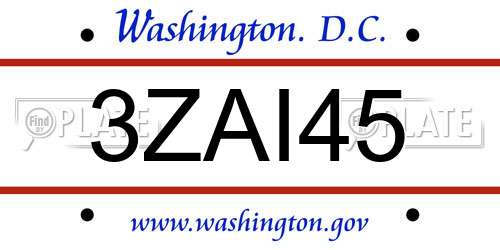 3ZAI45 District Of Columbia License Plate