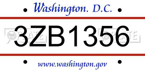 3ZB1356 District Of Columbia License Plate