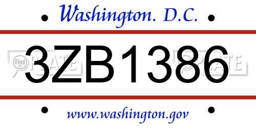 3ZB1386 District Of Columbia License Plate