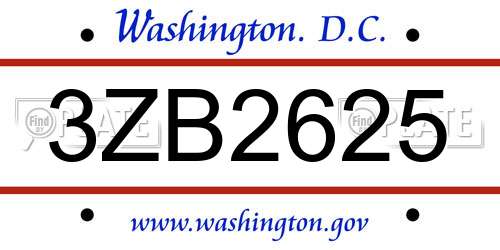3ZB2625 District Of Columbia License Plate